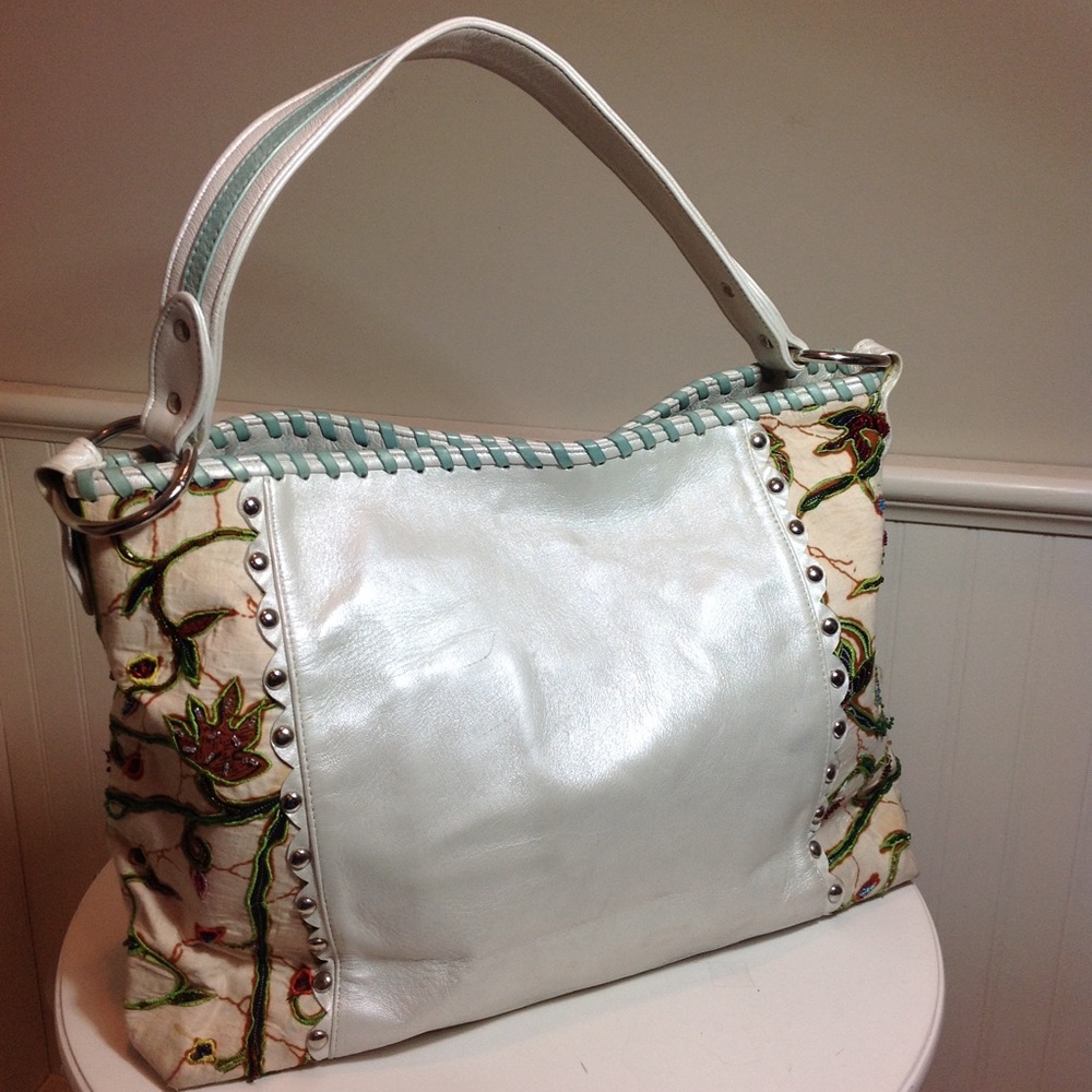 😊Treesje Leather Beaded Batik Bag